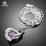 AZORA Forever Love Three Heart Superposition Romantic Purple Cubic Zirconia Pendant Necklaces for Valentine's Day Gift TN0200