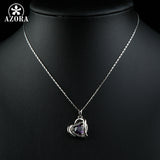 AZORA Forever Love Three Heart Superposition Romantic Purple Cubic Zirconia Pendant Necklaces for Valentine's Day Gift TN0200