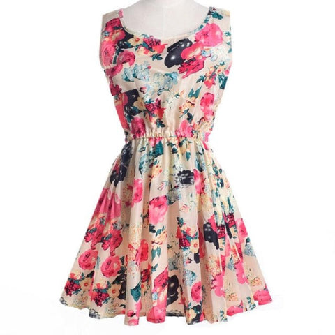 Women Summer Chiffon Dress Sexy  Fashion Women Summer Printed Sleeveless Mini Dresses