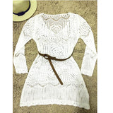 JECKSION Sexy Beach Dress for Women 2016 Fashion Hollow Out White Lace Dress Party Dresses With Belt