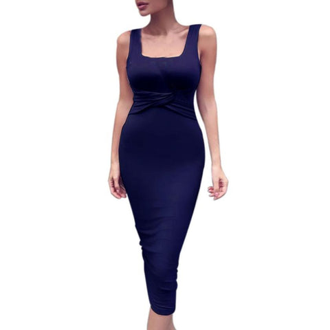 Women's Sexy Slim Sleeveless Body con Party Cocktail Club Mid Dresses Cotton Casual Vestidos