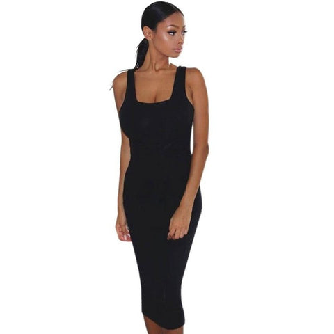 Women's Sexy Slim Sleeveless Body con Party Cocktail Club Mid Dresses Cotton Casual Vestidos