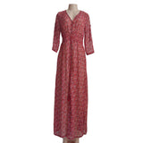 JECKSION Summer Women Boho Chiffon Dress Casual V-Neck Floral Party Beach Long Maxi Dresses Red long dress