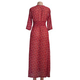 JECKSION Summer Women Boho Chiffon Dress Casual V-Neck Floral Party Beach Long Maxi Dresses Red long dress