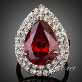 AZORA Gold Color Red Cubic Zirconia Stones Water Drop Ring TR0125