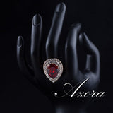 AZORA Gold Color Red Cubic Zirconia Stones Water Drop Ring TR0125