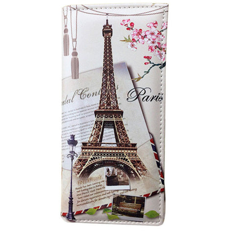 Xiniu wallet women leather Paris Flags Eiffel Tower Lady Long Wallet