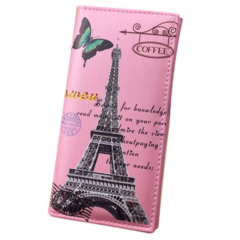 Xiniu wallet women leather Paris Flags Eiffel Tower Lady Long Wallet