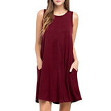 Solid Casual Sleeveless Evening Party Dress Summer Round Neck Cut Out Cute Shift Dress
