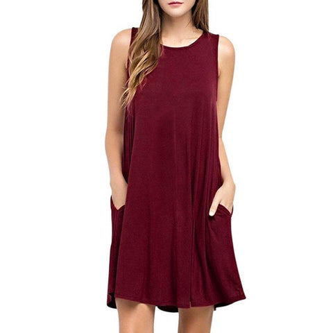 Solid Casual Sleeveless Evening Party Dress Summer Round Neck Cut Out Cute Shift Dress