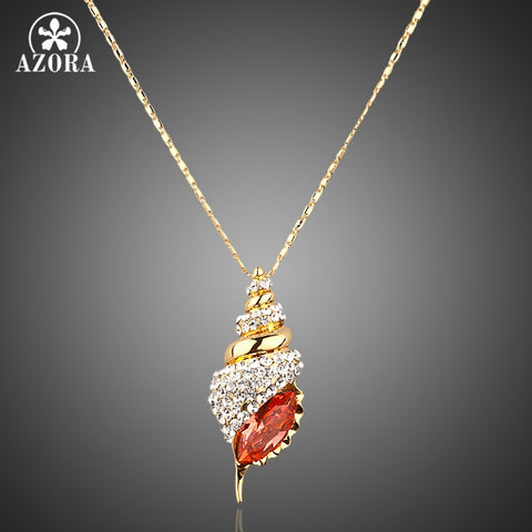AZORA Winkles Design Gold Color Red Color Stellux Austrian Crystal Paved Pendant Necklace TN0001