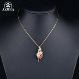AZORA Winkles Design Gold Color Red Color Stellux Austrian Crystal Paved Pendant Necklace TN0001
