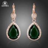 AZORA Noble Rose Gold Color Dark Green CZ With Crystal Surround Water Drop Earrings TE0157