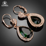 AZORA Noble Rose Gold Color Dark Green CZ With Crystal Surround Water Drop Earrings TE0157