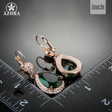 AZORA Noble Rose Gold Color Dark Green CZ With Crystal Surround Water Drop Earrings TE0157