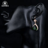 AZORA Noble Rose Gold Color Dark Green CZ With Crystal Surround Water Drop Earrings TE0157
