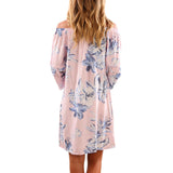 Floral Printed Dress Women Sexy Sexy Off Shoulder Dress Butterfly Long Sleeve Mini Dress
