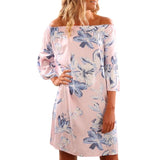Floral Printed Dress Women Sexy Sexy Off Shoulder Dress Butterfly Long Sleeve Mini Dress