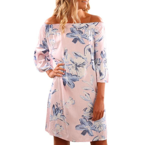 Floral Printed Dress Women Sexy Sexy Off Shoulder Dress Butterfly Long Sleeve Mini Dress