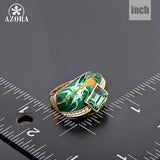 AZORA Gold Color Green Rectangle Stellux Austrian Crystal Oil Painting Pattern Ring TR0024