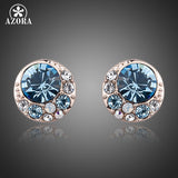 AZORA Blue Eyes Rose Gold Color Stellux Austrian Crystal Round Stud Earrings TE0072