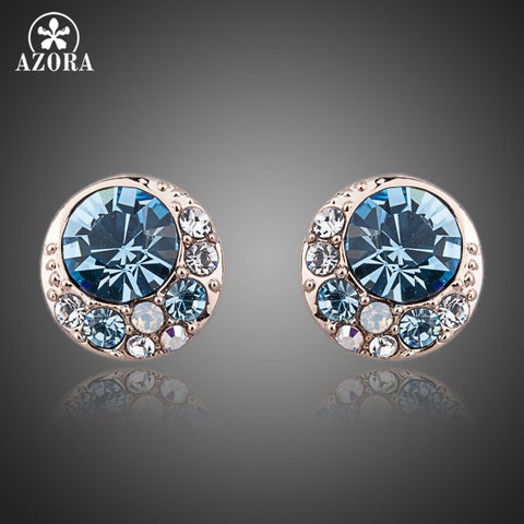 AZORA Blue Eyes Rose Gold Color Stellux Austrian Crystal Round Stud Earrings TE0072
