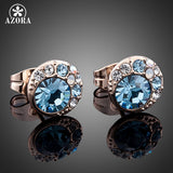AZORA Blue Eyes Rose Gold Color Stellux Austrian Crystal Round Stud Earrings TE0072