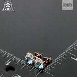 AZORA Blue Eyes Rose Gold Color Stellux Austrian Crystal Round Stud Earrings TE0072