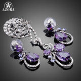 AZORA Lastest Issued Purple Top grade Cubic Zirconia Water Drop Earrings and Pendant Necklace Jewelry Sets TG0173