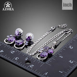 AZORA Lastest Issued Purple Top grade Cubic Zirconia Water Drop Earrings and Pendant Necklace Jewelry Sets TG0173