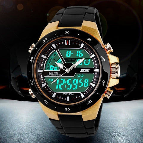 Men's Dual Time Zones Multifunctional Analog-Digital Plastice Band Sporty Wrist Watch