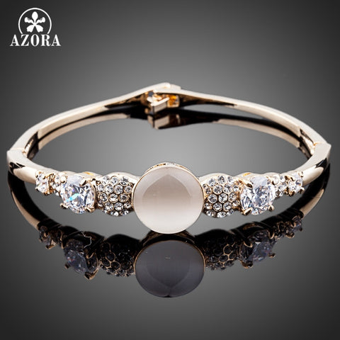 AZORA Sparkling Cubic Zirconia Cat's eye Bangle Bracelet TB0035