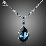 AZORA White Gold Color Big Irregular Shape Ink Blue Stellux Austrian Crystal Pendant Jewelry Necklace TN0064
