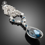 AZORA White Gold Color Big Irregular Shape Ink Blue Stellux Austrian Crystal Pendant Jewelry Necklace TN0064