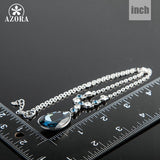AZORA White Gold Color Big Irregular Shape Ink Blue Stellux Austrian Crystal Pendant Jewelry Necklace TN0064