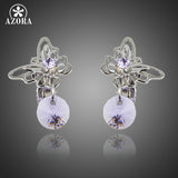 AZORA Cute Butterfly Purple Stellux Austrian Crystal Clip Earrings For Women TE0192
