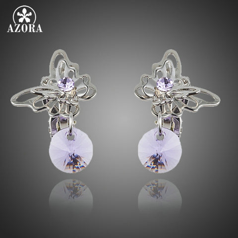 AZORA Cute Butterfly Purple Stellux Austrian Crystal Clip Earrings For Women TE0192