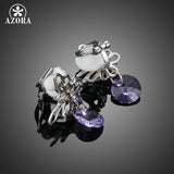 AZORA Cute Butterfly Purple Stellux Austrian Crystal Clip Earrings For Women TE0192