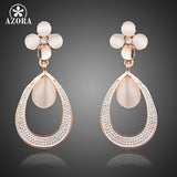 AZORA Elegant Rose Gold Color Opal Flower with Droplets Loop Earrings for Woman TE0185