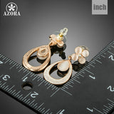 AZORA Elegant Rose Gold Color Opal Flower with Droplets Loop Earrings for Woman TE0185
