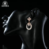 AZORA Elegant Rose Gold Color Opal Flower with Droplets Loop Earrings for Woman TE0185