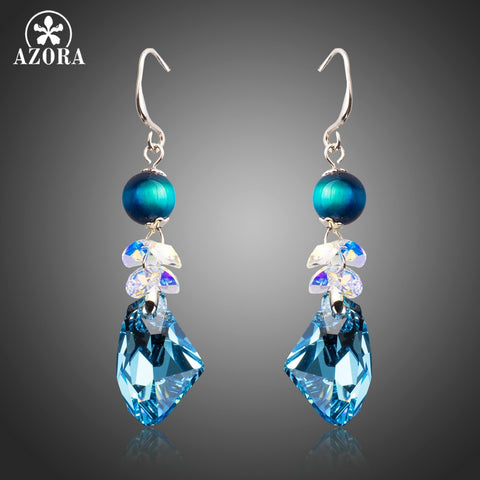AZORA Genuine Dazzling Blue Irregular Shape Top Quality Austrian Crystal Drop Earrings for Valentine's Day Gifts TE0276