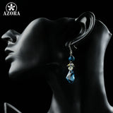 AZORA Genuine Dazzling Blue Irregular Shape Top Quality Austrian Crystal Drop Earrings for Valentine's Day Gifts TE0276
