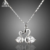 AZORA White Gold Color Stellux Austrian Crystal Big goose and little goose connected Pendant Necklace TN0004