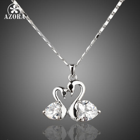 AZORA White Gold Color Stellux Austrian Crystal Big goose and little goose connected Pendant Necklace TN0004