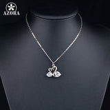 AZORA White Gold Color Stellux Austrian Crystal Big goose and little goose connected Pendant Necklace TN0004