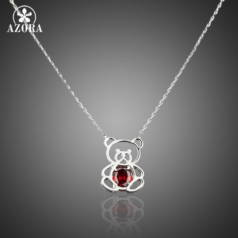 AZORA White Gold Color Stellux Austrian Crystals Rubasse Bear Pendant Necklace TN0015