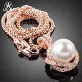 AZORA Rose Gold Color Stellux Austrian Crystal White Genuine Pearl Pendant Necklace TN0067