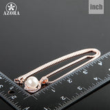 AZORA Rose Gold Color Stellux Austrian Crystal White Genuine Pearl Pendant Necklace TN0067