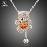AZORA Cute Girl Rose Gold Color Rhinestones and Heart Shape Zircon Bear Jewelry Necklace TN0093